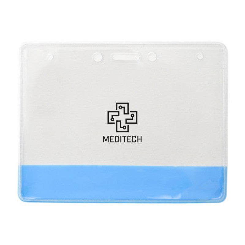 304-CB-C | 4.00" W x 3.00" H - Horizontal Clear Vinyl Badge Holder with Colored Bar (1 Color Imprint)