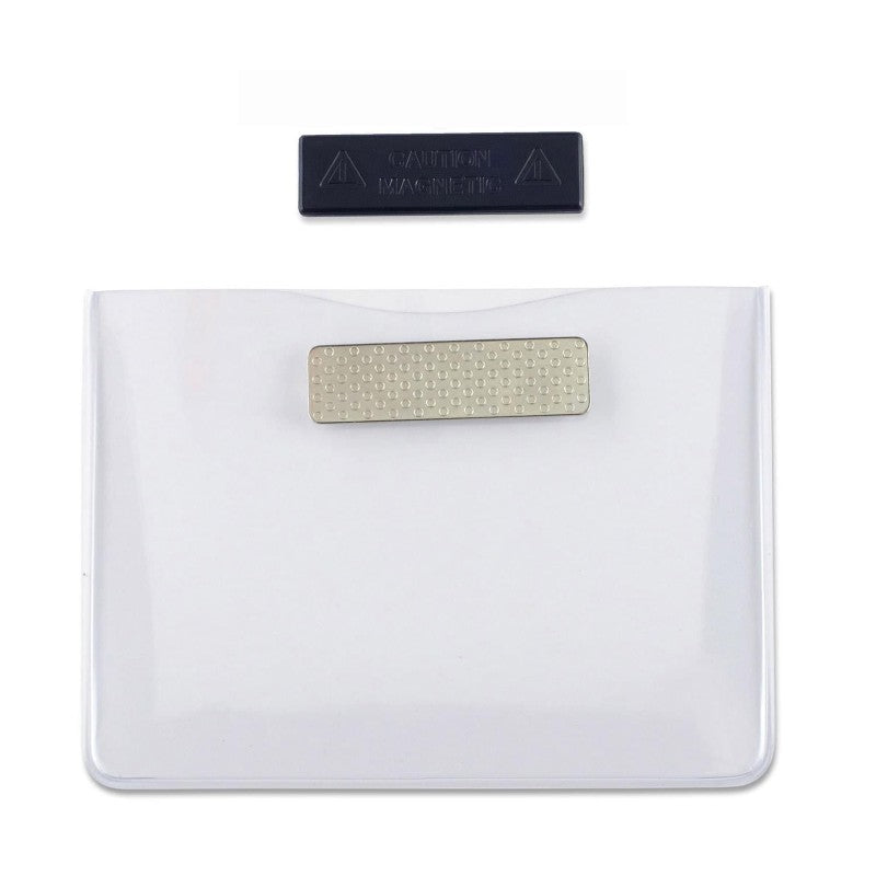 304-MAG | 4.33" W x 3.35" H - Horizontal Clear Vinyl Badge Holder with Magnet (Blank)
