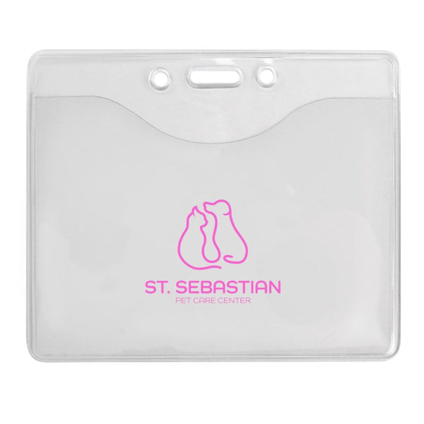 506-J-C | 4.32" W x 4.00" H - Horizontal Clear Vinyl Badge Holder (1 Color Imprint)