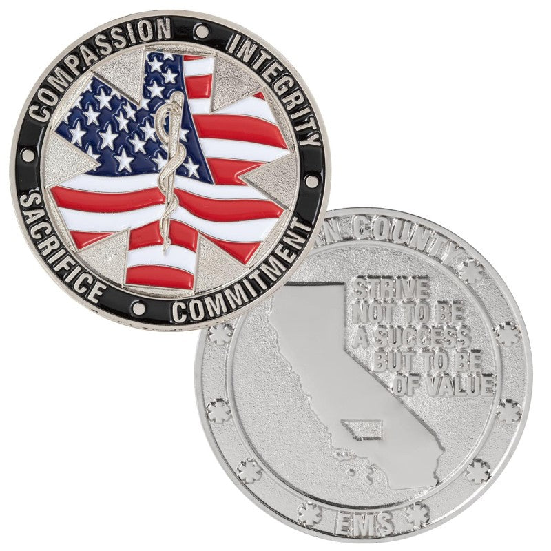 COINBR-225-1 | 2.25" Brass Challenge Coin (4 Colors on 1 Side)