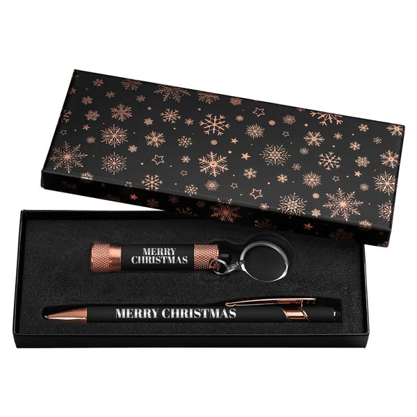 IDP-GLQ | Vector Rose Gold Pen with Flashlight Gift Box Set (Snowflakes)